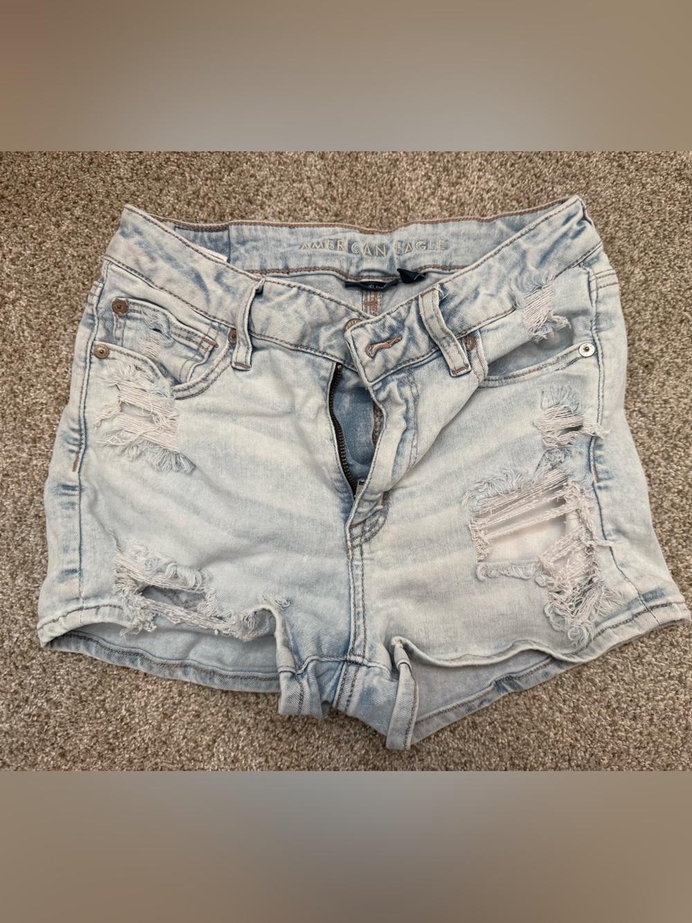 American Eagle Outfitters Light Wash Distressed Jean Shorts - Pale Blue